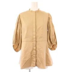 ユナイテッドアローズ UNITED ARROWS C サテン バルーンスリーブブラウス シャツ 七分袖 バンドカラー 38 ベージュ 1516-215-1537 /KH