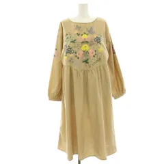 スカラー ScoLar ワンピース ひざ丈 フラワー刺繍 長袖 バックボタン M ベージュ /HN