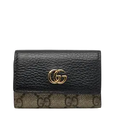 グッチ GGスプリーム GGマーモント キーケース 6連 456118 ベージュ ブラック PVC レザー レディース GUCCI【240-37437】