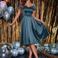 ひざ丈Aラインドレス オフショル 半袖 パーティー 演奏会 ステージ対応 インポート 特別価格