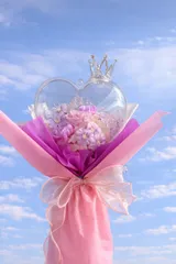 韓国風バルーンハートフラワースティックピンク