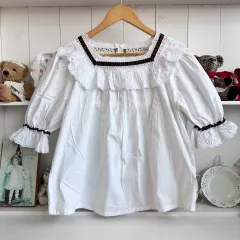 レースフリルブラウス 白 パフスリーブ
