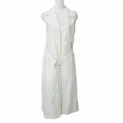 ユニクロ UNIQLO ×J.W.ANDERSON JWアンダーソン コラボ 美品 22SS リネンブレンドラペルワンピース ロング ノースリーブ ベルト付き トレンチデザイン ジレ S オフホワイト X