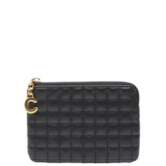 セリーヌ Cチャーム キルティング コインケース カードケース ブラック レザー レディース CELINE【1-0240326】