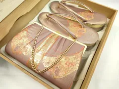 平和屋着物▼和装小物　和装バッグ・草履セット　熨斗花文　金糸　草履サイズ：Ｍ　逸品　CABC0924ju