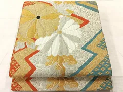 平和屋着物◎九寸開き名古屋帯　草花文　金銀糸　正絹　逸品　AABF6482uk