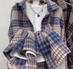 <トップス>ルーズフィット シャツ /オーバーサイズ シャツ/シャツ チェック柄/新品