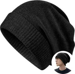 ニット帽 秋冬 大きいサイズ 保温 防寒 男女兼用 無地 帽子 ブラック
