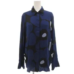 マリメッコ marimekko ウニッコ生誕60周年記念 アニバーサリーコレクション MAIJA UNIKKO シャツ 絹 シルク 長袖 総柄 38 ブルー系 /UO