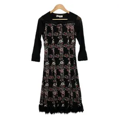 スーパービューティー ワンピース サイズ40 M レディース美品  - 黒×ピンク×マルチ クルーネック/長袖/ロング/花柄/シースルー