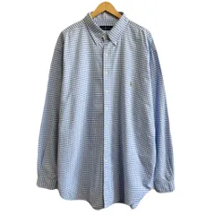 RALPH LAUREN  ラルフローレン ボタンダウンシャツ コットンシャツ チェック柄 長袖シャツ ワンポイントロゴ 刺繍 白×青 2XLTサイズ No.M476