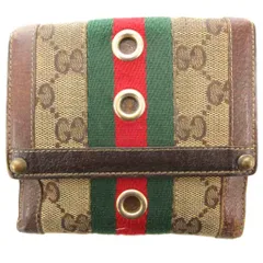 グッチ GUCCI シェリーライン 二つ折り財布 ウォレット GGキャンバス ロゴ 茶 ブラウン 144179・0959 /AE