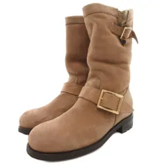 ジミーチュウ JIMMY CHOO エンジニアブーツ 毛皮 レザー スエード 37 茶 ブラウン /JS ■GY62