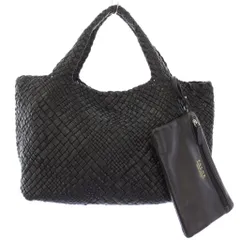 ファロルニ FALORNI イントレチャート トートバッグ ハンドバッグ レザー ワンカラー 編み込み 黒 ブラック /BB