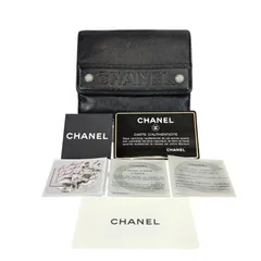 【希少・美品】CHANEL シャネル キャビアスキン ロゴ フラップ コンパクト ウォレット Wホック ダブル 二つ折り財布 10番台 ブラック 黒色 シルバー金具 銀色 レザー 本革 メンズ レディース ユニセックス 2005～2006年製