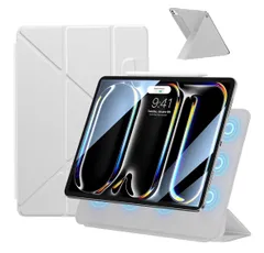 iPad Pro 11インチ ケース M4/M5 (2024/2025・第5/6世代)専用 強力マグネット吸着式 横置＆縦置 角度調整可能 三角形スタンド Pencilホルダー付き 極薄 軽量 オートスリープ/ウェイク対応 (ライトグレー)