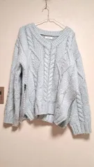 Vネック ケーブルニット スカイブルー