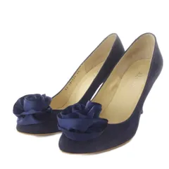 ダイアナ DIANA パンプス ピンヒール フラワーモチーフ スエード 24cm ネイビー /YO18