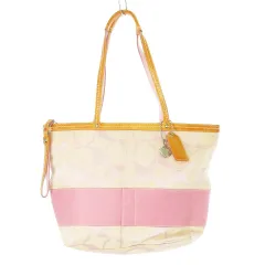 コーチ COACH ハンドバッグ キャンバス レザー 革 シグネチャー 切替 ライン ピンク F13548 /CK9 ■GY18