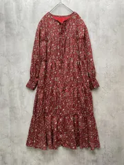 N. エヌ ナチュラルビューティーベーシック 花柄 長袖 ロング ワンピース sizeM/赤 ■◇レディース