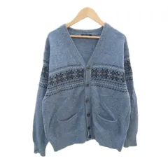 バーバリー ロンドン BURBERRY LONDON ニットカーディガン ミドル丈 ウール Vネック M ブルー 青 ノルディック柄 BBT13-705 /SY50 ■GY61