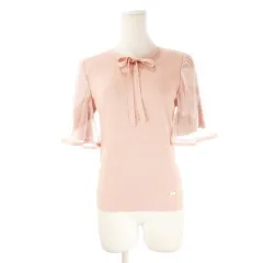 ブルーレーベルクレストブリッジ BLUE LABEL CRESTBRIDGE ニットトップス 38 ピンク 五分袖 リボンタイ シアー素材フレアスリーブ /CK28 ■GY60