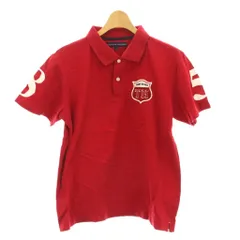 トミーヒルフィガー TOMMY HILFIGER ポロシャツ L 赤 レッド 半袖 ロゴ刺繍 袖ナンバープリント /LP ■GY60