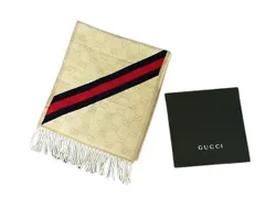 GUCCI グッチ マフラー シェリーライン 570603 アイボリー ウール100% ユニセックス GG柄 美品