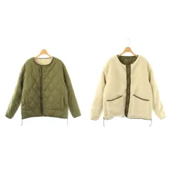 タイオン TAION リバーシブルキルティングボアダウンジャケット アウター ジップアップ M カーキ アイボリー /DO ■OS