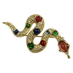DIOR/ChristianDior(ディオール/クリスチャンディオール) ブローチ - ゴールド×ピンク×マルチ ヘビ