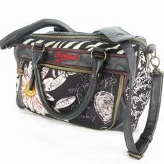 デシグアル Desigual ハンドバッグ ボストンバッグ ショルダーバッグ 2WAY 花柄 フラワー ロゴ キャンバス ブラック 黒 鞄