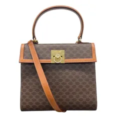 CELINE セリーヌ マカダム 2way ハンドバッグ ショルダーバッグ PVC レザー ブラウン ゴールド金具 トリオンフ タイムレス Bランク 中古 鑑定済 セリーヌバッグ【1/28価格改定】
