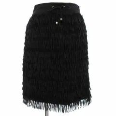 アドルフォドミンゲス ADOLFO DOMINGUEZ イージースカート フリンジ 装飾 ひざ丈 36 黒 ブラック /JS
