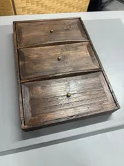 木製 三段 収納箱 前蓋取り外し式 古道具 小物入れ 書類箱 昭和レトロ