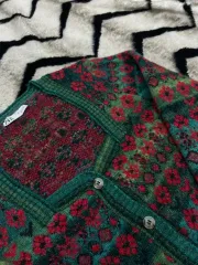 韓国M ZARA スクエアネック クロップド ジャカード フラワーパターン ニット カーディガン