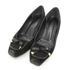 ダイアナ DIANA パンプス リボン スエード 23.5 ブラック ■YHS9 レディース