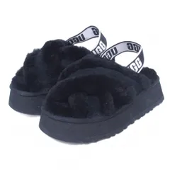 アグ オーストラリア UGG australia 美品 ディスコ クロス スライド ムートンサンダル ロゴ ストラップ 厚底 22cm 黒 ブラック 1121550 0115