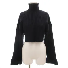 ザラ ZARA リブニット セーター 長袖 M ハイネック 紺 ネイビー クロップド丈 /GV ■YHS16
