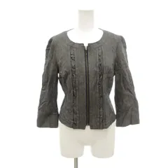 アナイ ANAYI 美品 ジャケット 麻 リネン 38 グレー フリル ラッフル ノーカラー ラウンドネック 七分袖 ジップアップ /NL ■YHS16