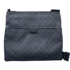 GUCCI 美品 グッチ GGスプリーム 162904 ショルダーバッグ PVC レザー ブラック グレー メッセンジャーバッグ クロスボディ 斜め掛け ABランク 中古 鑑定済 グッチバッグ