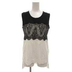 ソブ sov. ダブスタ 美品 ノースリーブ カットソー 36 白 ホワイト 黒 ブラック レース /NL ■YHS14