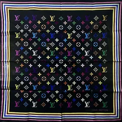 LOUIS VUITTON ルイヴィトン モノグラム マルチカラー スクエア ミニ スカーフ M71912 コットン レディース ファッション小物 衣料品 美品  aua49091080201