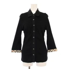 バーバリー ロンドン BURBERRY LONDON シャツ ブラウス 七分袖 レギュラーカラー ストレッチ 切替 ノバチェック柄 ロゴ 刺繍 2 黒 ブラック /BB