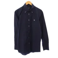 バーバリーブラックレーベル BURBERRY BLACK LABEL ボタンダウンシャツ カジュアル 長袖 レギュラーカラー ワンカラー ロゴ 刺繍 ワンポイント 3 紺 ネイビー /BB