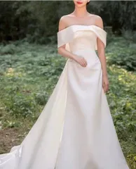 オフショルダー ウェディングドレス 袖フリル マーメイド ロング