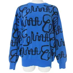 イェッカヴェッカ YECCA VECCA Editt by yecca vecca 21AW ジャガードロゴニット セーター 長袖 青 ブルー フリーサイズ X