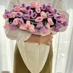 【超稀有・完売品】グラデーションパープル鈴蘭と薔薇の手編みブランケット 33輪 直径80cm 新品未使用 限定手作り品