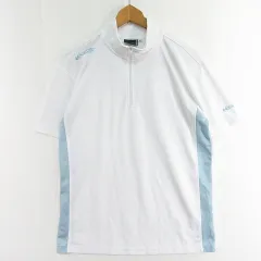 ケイパ Kaepa. ポロシャツ ハーフジップ 半袖 M ホワイト ライトブルー ロゴ kz10506