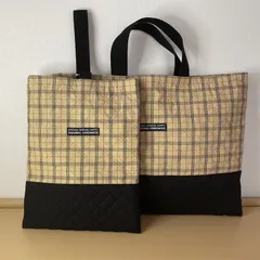 入園入学2点セット　りんりんのハンドメイド　レッスンバッグ　上履き入れ　お着替え袋　お弁当袋　コップ袋　キルティング　チェック
