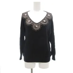 グレースコンチネンタル GRACE CONTINENTAL Vネックセーター ニット ウール アンゴラ混 36 黒 ブラック ビジュー /NL ■YHS16